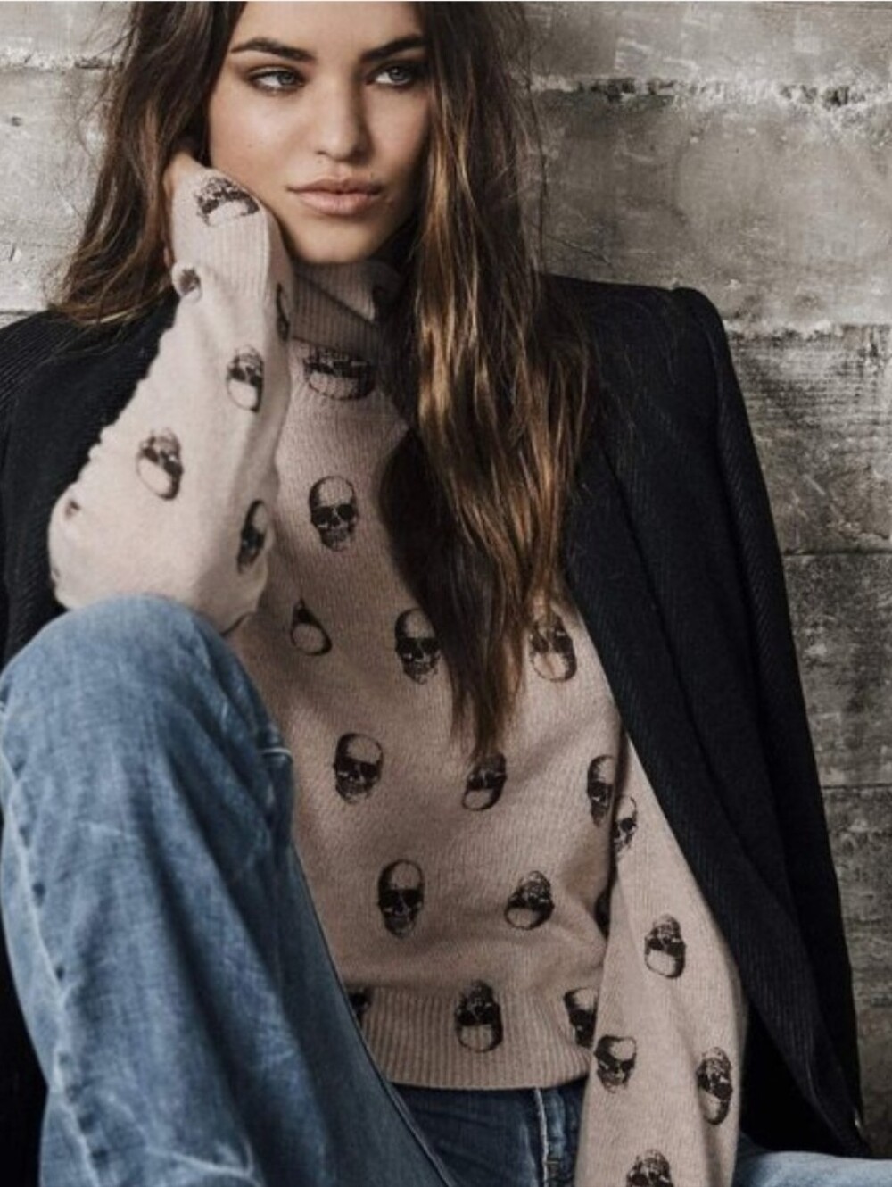 Skull Cashmere Size M Beige 100% Cashmere Crew Neck Sweater